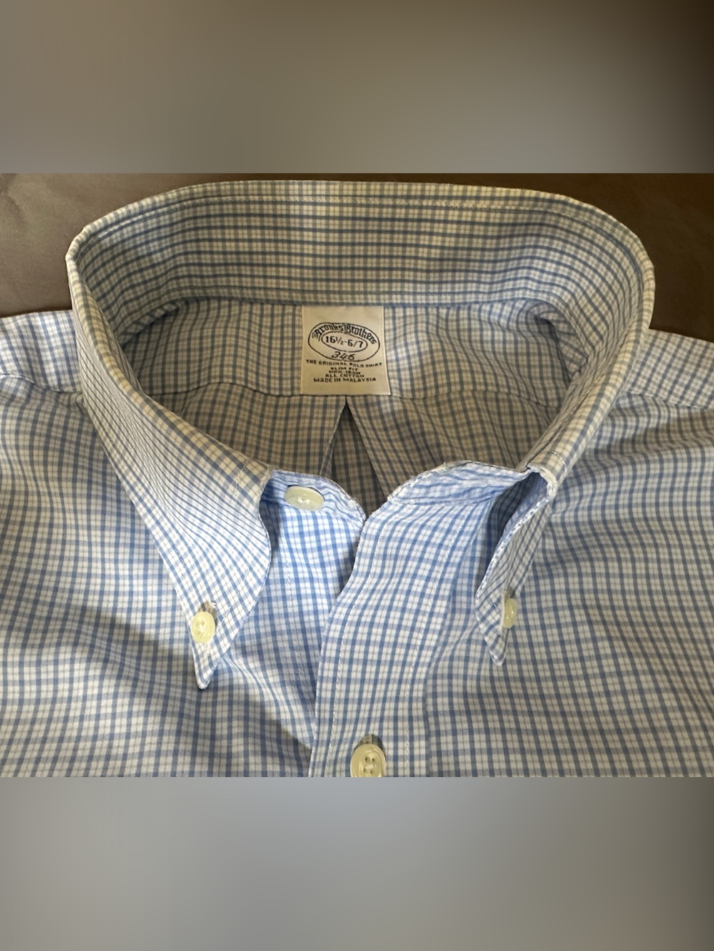 Brooks Brothers 346 Multicolor Check Light Blue White Mens Dress Shirt Size 16.5